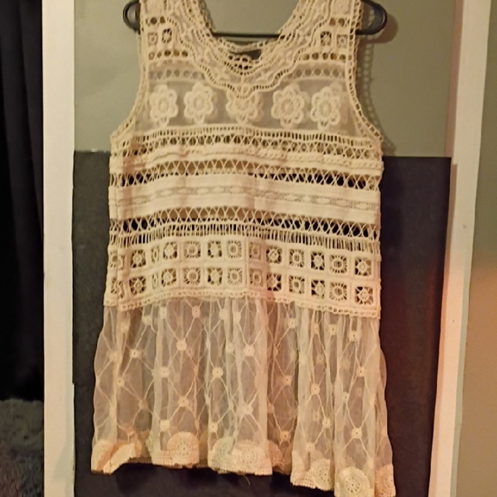 Sunday in Brooklyn Cream Lace Tunic Top